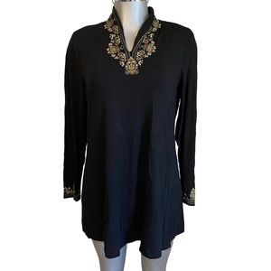 Tunic Blouse Long Sleeve Boho Floral Knit Stretch Bohemian Fairy Whimsigoth Med